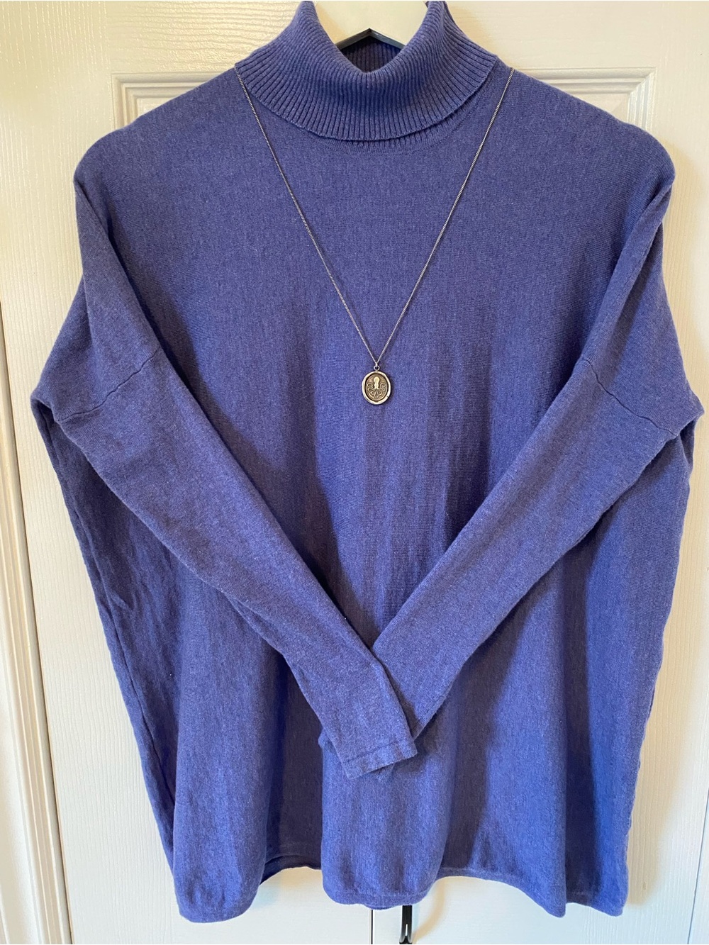 Moda International Oversized  Turtleneck Sweater Cotton Cashmere Periwinkle Blue